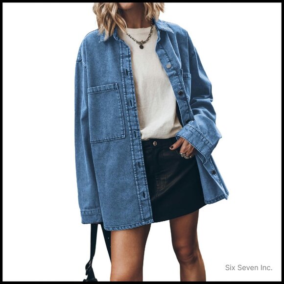 Oversized Denim Jacket Classic Button Up Long Sleeve Chic Casual Y2K